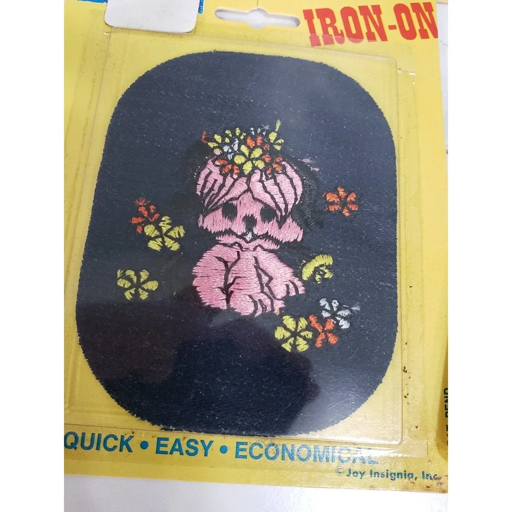 Lot 6 70s Embroidered Joy-Patch Iron-On Denim Turtle Dog Elephant Butterfly‎